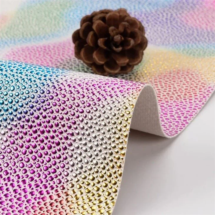 PVC Synthetic Leather Rainbow Shining Bow Color Texture Embossed For Sofa Bag Belt